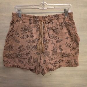 Royalty For Me 100% Cotton Brown Muslin Floral Print Shorts Size Medium GC